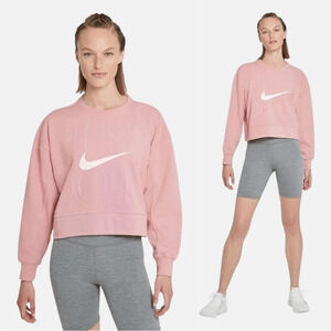 Nike Dri-FIT Get Fit Training Sweatshirt Pullover Oversized Cropped Blush Pink L